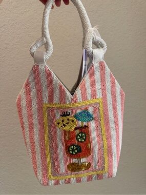Viral Pink & White Striped Cocktail Beaded Bag